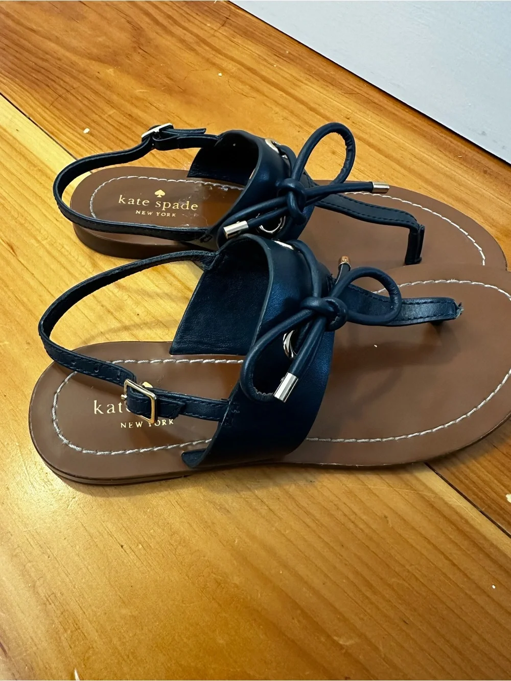 Kate Spade  Navy Tie-Front Leatherette Thong Sandals
